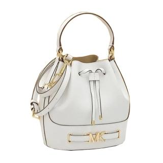 【Michael Kors】Reed系列象牙白MK logo皮革手提斜肩背兩用水桶包(35S3G6RM8T-WHITE)