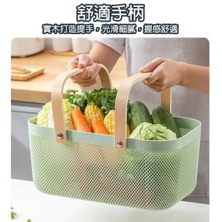 【bebehome】北歐簡約風木把手收納提籃-雙把手款(文青木柄置物籃/菜籃/水果籃/木柄手提籃)