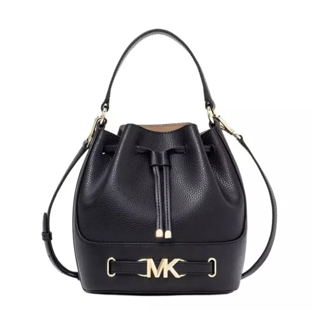 Michael Kors Reed系列簡約黑MK logo皮革手提斜肩背兩用水桶包(35S3G6RM8T-BLACK)