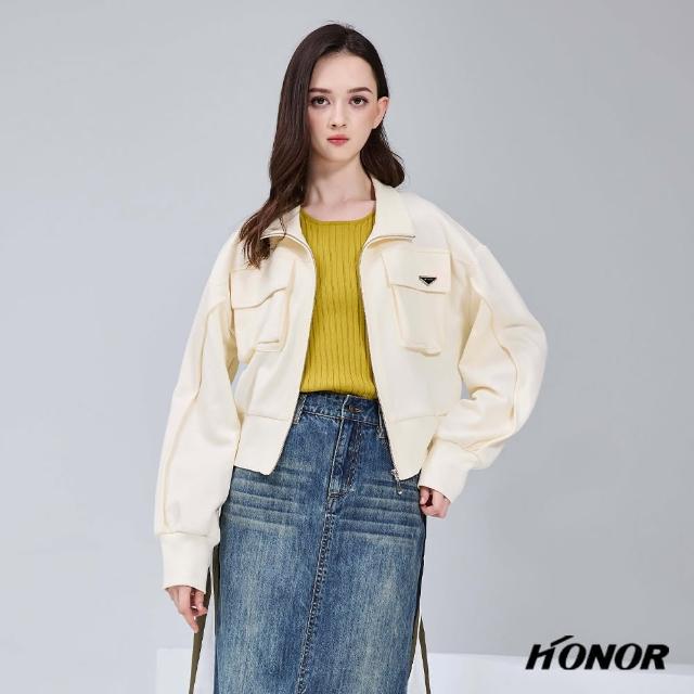 【HONOR 山形屋】縮口翻領三角標誌拉鍊短版外套-米白