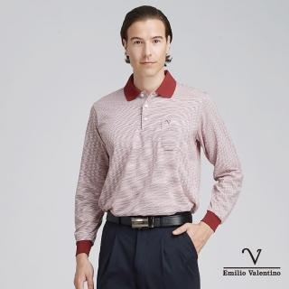 【Emilio Valentino 範倫鐵諾】男 長袖POLO衫 棉質舒適透氣 胸袋 polo衫 薄款 上衣 紅(99-4V8065)