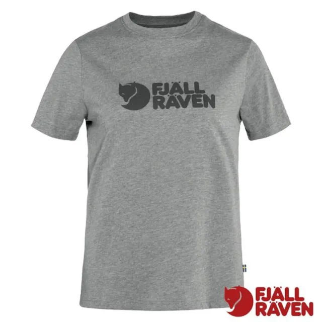【Fjallraven】小狐狸 女 Fjallraven Logo 吸濕彈性有機棉混紡短袖圓領衫(87146-020-999 灰/麻花)