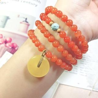 【LEEHER】女生/手串/多圈手串/南紅瑪瑙/蜜蠟手鍊/瑪瑙手串/108佛珠/平安扣手鍊/紅色手鍊/避邪手鍊/禮物