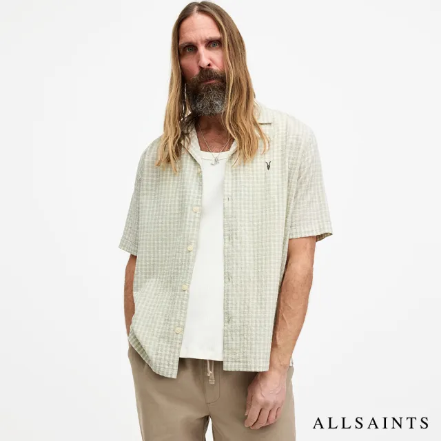 【ALLSAINTS】人造絲寬鬆印花公羊頭骨短袖襯衫(多款任選)