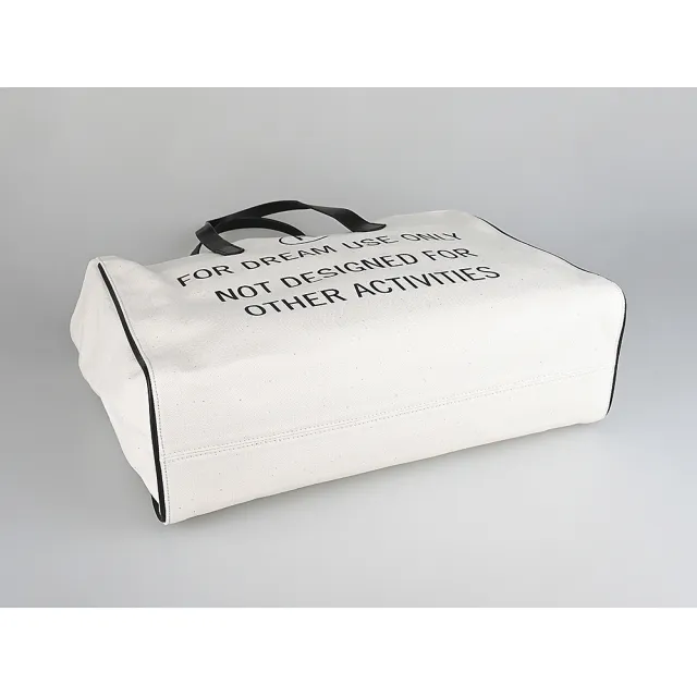 【GOLDEN GOOSE】GOLDEN GOOSE內英文印字LOGO帆布肩背/斜背托特包(米/MOSCHINO小香水5ml)