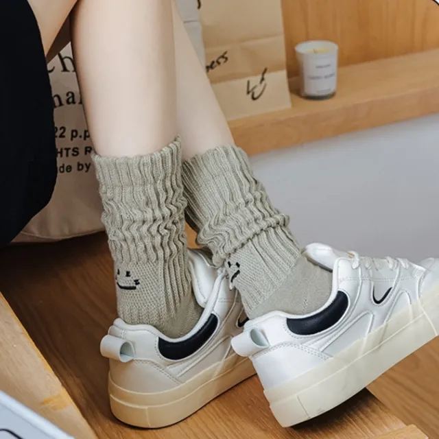 【橘魔法】大人 大童 字母刺繡 坑條微笑中筒襪(小腿襪 長襪 短襪 襪子 配件 童裝)