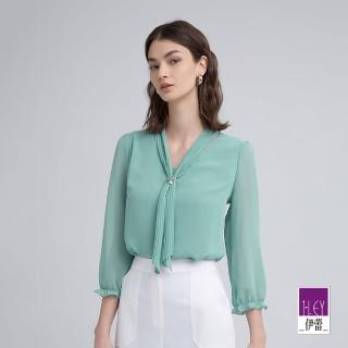 【ILEY 伊蕾】壓摺裝飾七分袖雪紡上衣(淺綠；L-3L；1243181115)