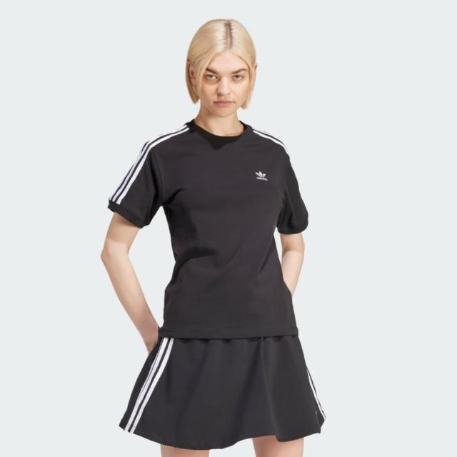 【adidas 愛迪達】短袖上衣 女款 運動 三葉草 3 STRIPE TEE 黑 IU2420