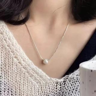 【A&R】S925純銀天然淡水珍珠方形蛇骨項鍊(氣質 簡約 通勤 百搭 情人節 生日 禮物)