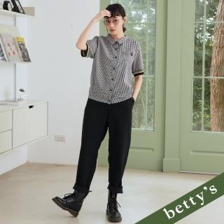 【betty’s 貝蒂思】腰鬆緊口袋排釦反摺直筒休閒褲(黑色)
