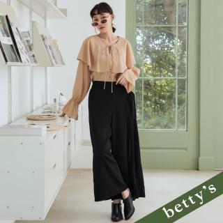 【betty’s 貝蒂思】腰鬆緊側邊壓褶綁帶雪紡長褲(黑色)