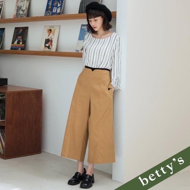 【betty’s 貝蒂思】腰頭撞色彈性鬆緊A字寬褲(卡其)