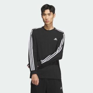 【adidas 愛迪達】ES+ 3S L/S TEE 黑色 男 薄長T 長袖 休閒 運動(JF3907 ∞)