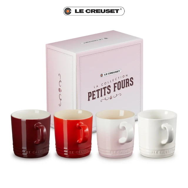 Le Creuset 瓷器英式馬克杯組350ml-4入組(醇酒紅/櫻桃紅/貝殼粉/蛋白霜)