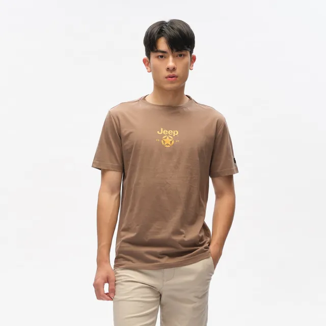 【JEEP】男裝 簡約百搭酷感印刷純棉短袖T恤(咖啡色)