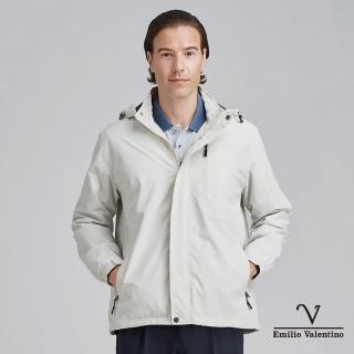 【Emilio Valentino 範倫鐵諾】男款 外套 輕量 防風 防潑水 男外套 連帽外套 衝鋒衣 風衣 米白(22-4K8250)