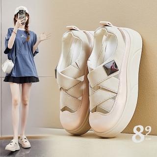 【89 zone】韓版經典復古羅馬編織 女鞋 大尺碼 鞋 小白鞋 運動鞋 休閒鞋 厚底鞋 板鞋 涼拖鞋(卡其/米/黃)