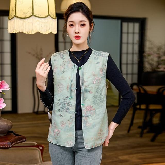 【巴黎精品】現貨+預購 新中式 唐裝背心馬甲外套(中國風刺繡盤扣圓領復古女外套2色a1hv8)