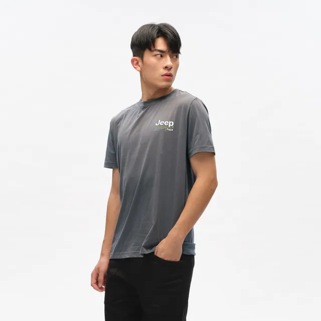 【JEEP】男裝 簡約地圖印刷純棉短袖T恤(灰色)