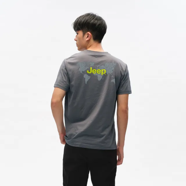 【JEEP】男裝 簡約地圖印刷純棉短袖T恤(灰色)