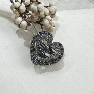 【MOON MOON ACC.】｜鯊魚夾｜靈感 ‧ 嗆黑鋯石雙層愛心 髮夾邊夾瀏海夾髮飾 單只販售(氣質優雅
