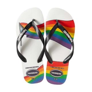 【havaianas 哈瓦仕】中性 TOP PRIDE系列 白底黑帶彩虹系列(型號：00043 巴西集品)