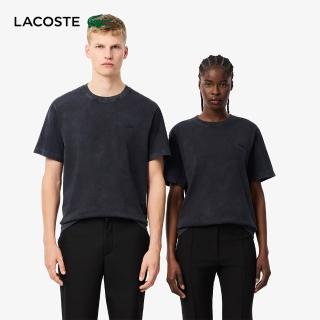 【LACOSTE】中性款-水洗棉平紋針織短袖T恤(黑色)