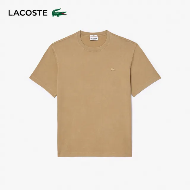 【LACOSTE】中性款-水洗棉平紋針織短袖T恤(卡其色)