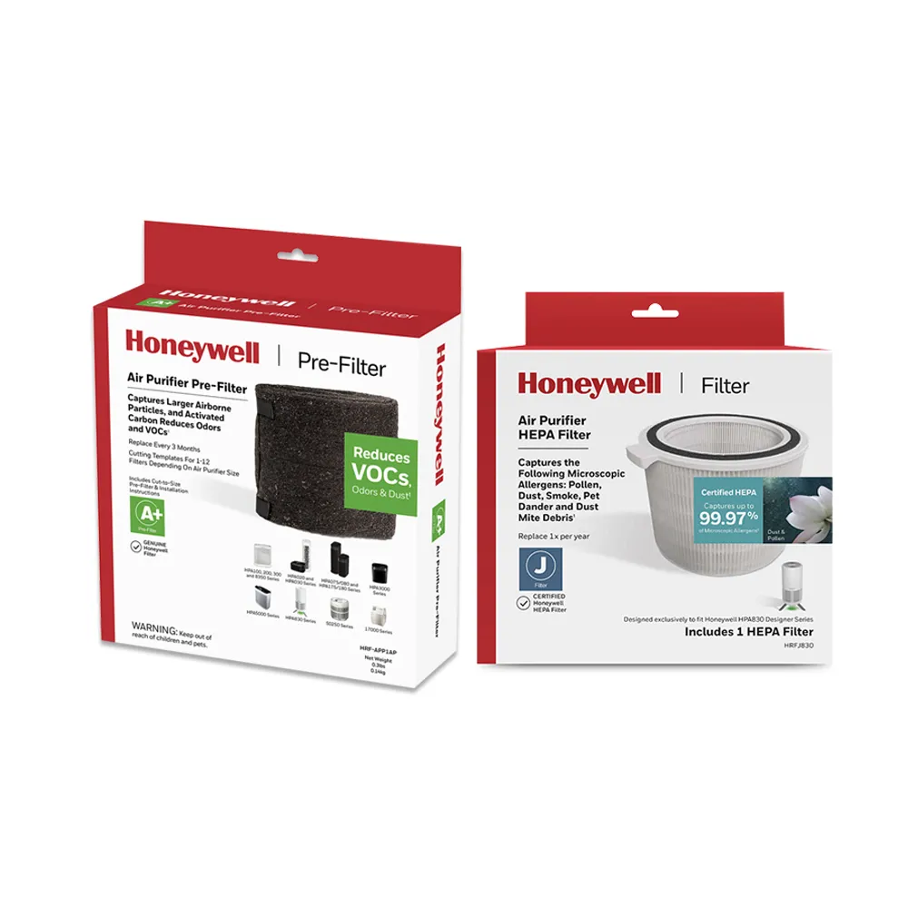 【美國Honeywell】適用HPA-830WTW一年份專用濾網組(HEPA濾網HRFJ830+活性碳CZ除臭濾網HRF-APP1x2)