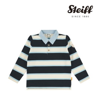 【STEIFF】熊頭童裝 長袖條紋Polo衫 內刷毛(長袖上衣)