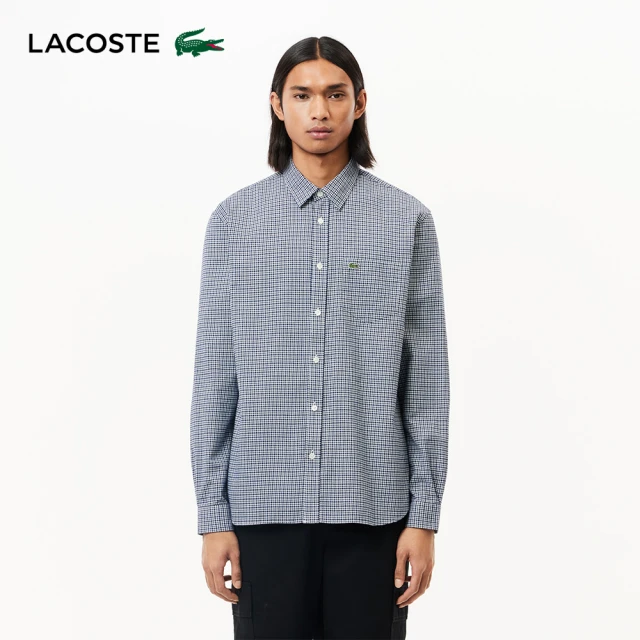 LACOSTE 男裝-常規版型格子長袖襯衫(藍色)