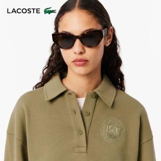 【LACOSTE】女裝-刺繡Polo衫領長袖運動衫(草地綠)