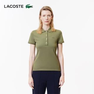 【LACOSTE】女裝-L.12.D 修身彈性迷你網眼短袖Polo衫(深綠色)