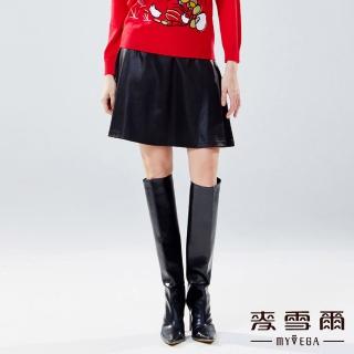 【MYVEGA 麥雪爾】MIT鬆緊腰造型金環短褲裙-黑