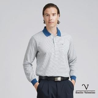 【Emilio Valentino 範倫鐵諾】男 長袖POLO衫 棉質舒適透氣 胸袋 polo衫 薄款 上衣 灰/藍(99-4V8067)