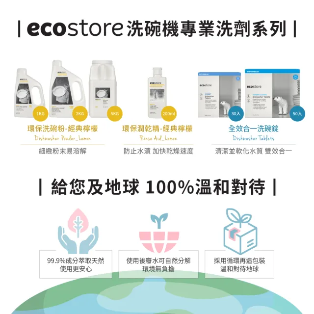 【ecostore 宜可誠】洗碗機全效洗碗錠-純淨無香50錠(無色素防腐/全機型/光潔軟水/寶寶家庭/紐西蘭永續品牌)