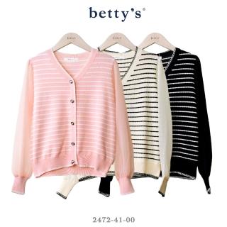 【betty’s 貝蒂思】透膚亮線雪紡拼接橫條紋針織上衣(共三色)