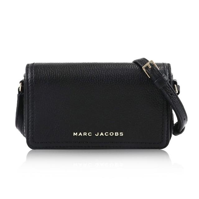 【MARC JACOBS 馬克賈伯】金屬LOGO素面皮革迷你翻蓋斜背包(黑色)