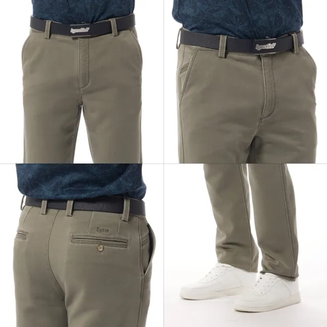 【Lynx Golf】男款混紡材質彈性舒適經典百搭素面卡其褲平口休閒長褲(卡其色)