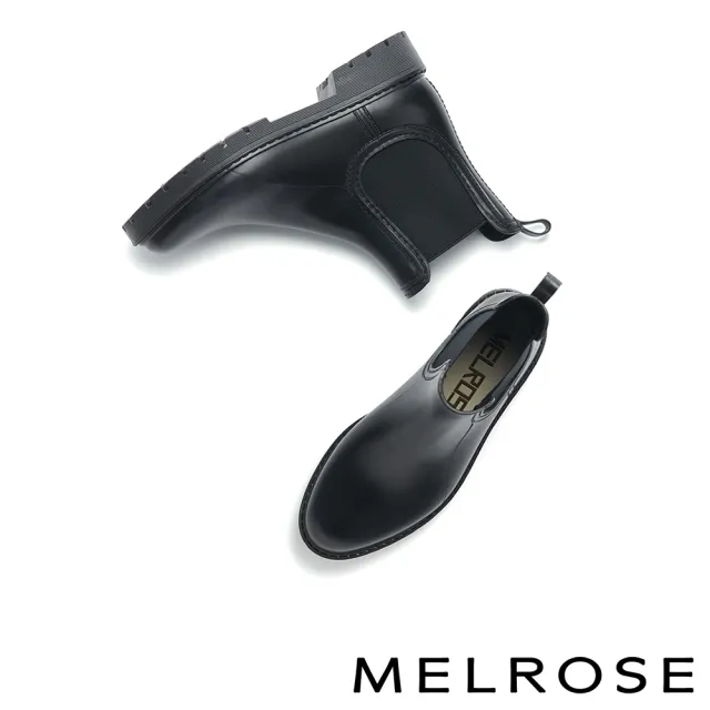 【MELROSE】雙11 美樂斯 經典日常純色切爾西厚底短雨靴(黑)