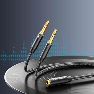 【VENTION 威迅】BHF 系列 雙TRS 3.5mm公 對 3.5mm母 音頻線 鋁合金款 0.3M
