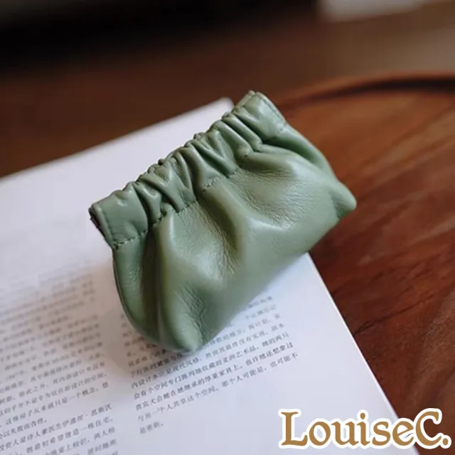 【LouiseC.】Tree House 羊皮皺褶設計彈片式夾口零錢耳機卡片收納真皮包-5色(真皮包包 MDZM8491)