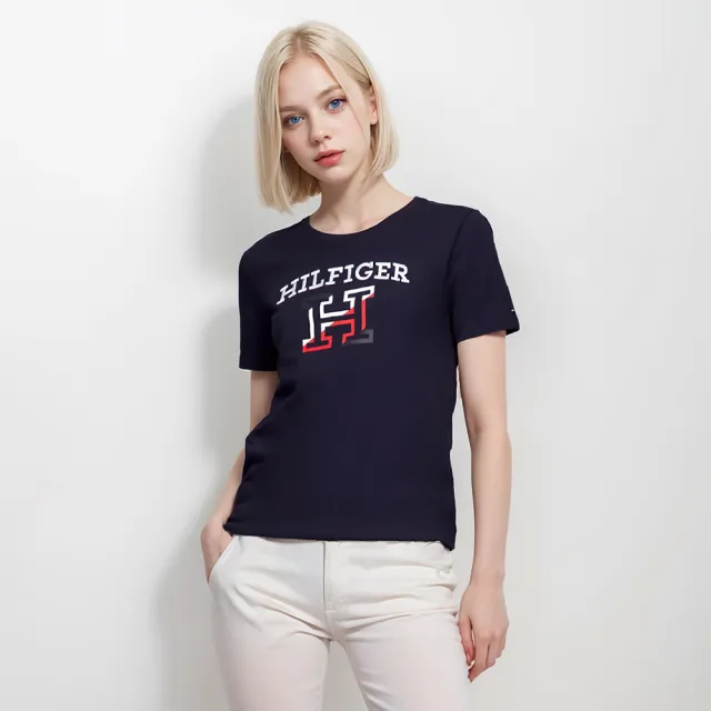 【Tommy Hilfiger】女款 經典LOGO 圓領短袖 上衣 有腰身(美國原裝進口)