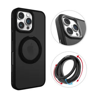 【RedMoon】APPLE iPhone16ProMax / i16Pro 360°旋轉支架MagSafe磁吸立架 磨砂霧面防摔手機殼