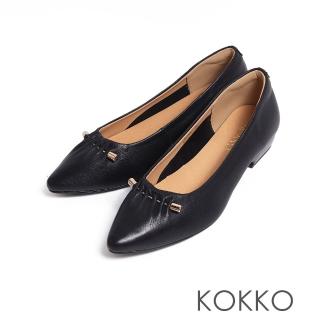 【KOKKO】素雅氣質抓皺感低跟包鞋(黑色)