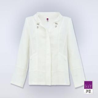 【ILEY 伊蕾】休閒網紗拼接亞麻抽繩連帽外套(白色；M-XL；1231064012)