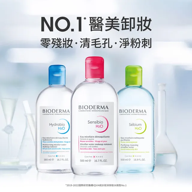 【BIODERMA 貝膚黛瑪 官方直營】潔膚液 500ml x2+100mlx2(舒敏高效/保濕水潤/平衡控油_3款任選)