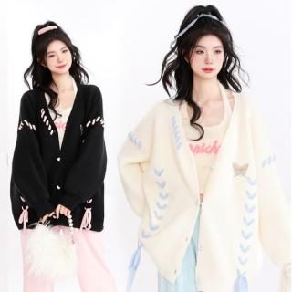 【巴黎精品】現貨+預購 針織外套長袖毛衣(甜酷休閒綁帶寬鬆女外套2色m1ab1)