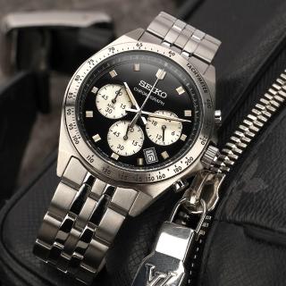 【SEIKO 精工】NEO VINTAGE 復古經典計時手錶-黑色 母親節 送禮 禮物(SBTR047J 8T63-02R0D)