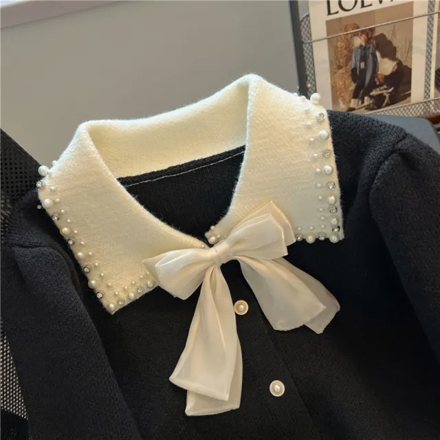 【巴黎精品】現貨+預購 針織外套長袖毛衣(珍珠翻領氣質蝴蝶結女外套2色m1ab30)